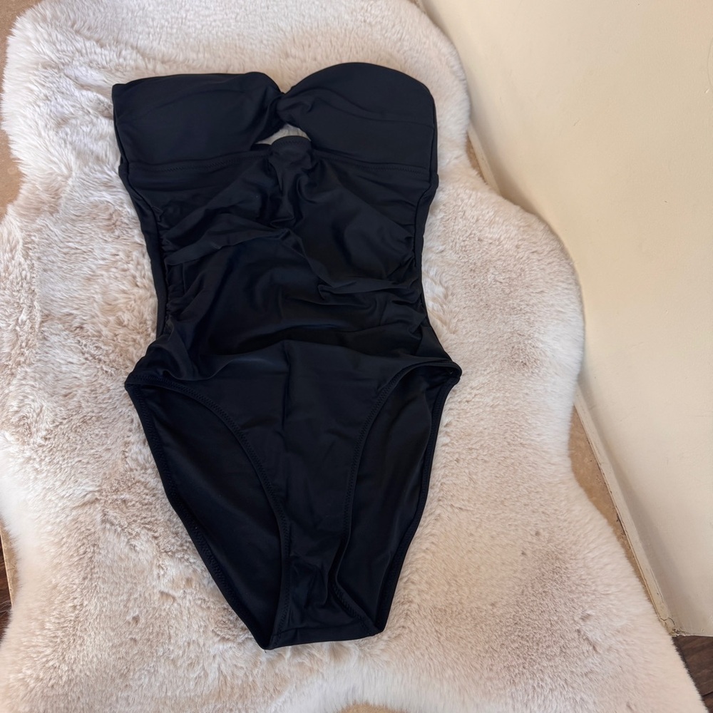 J Crew Black Long Torso Ruched Cutout One Piece Womens Size 6 - Picture 4 of 8